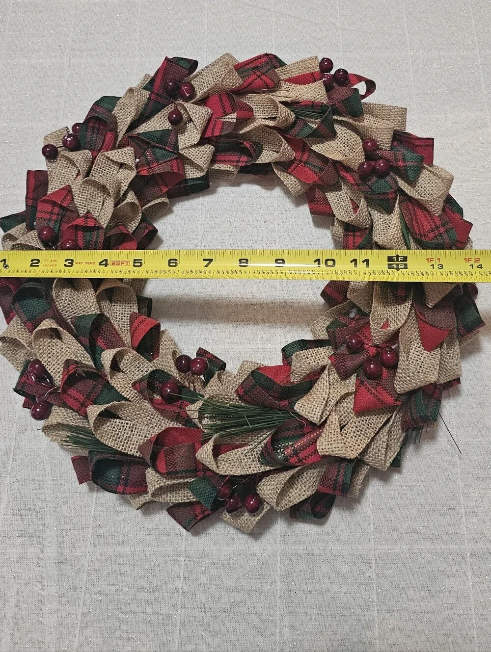 Rustic Farmhouse Holiday Decor Set | Burlap & Buffalo Plaid Wreath + Tree